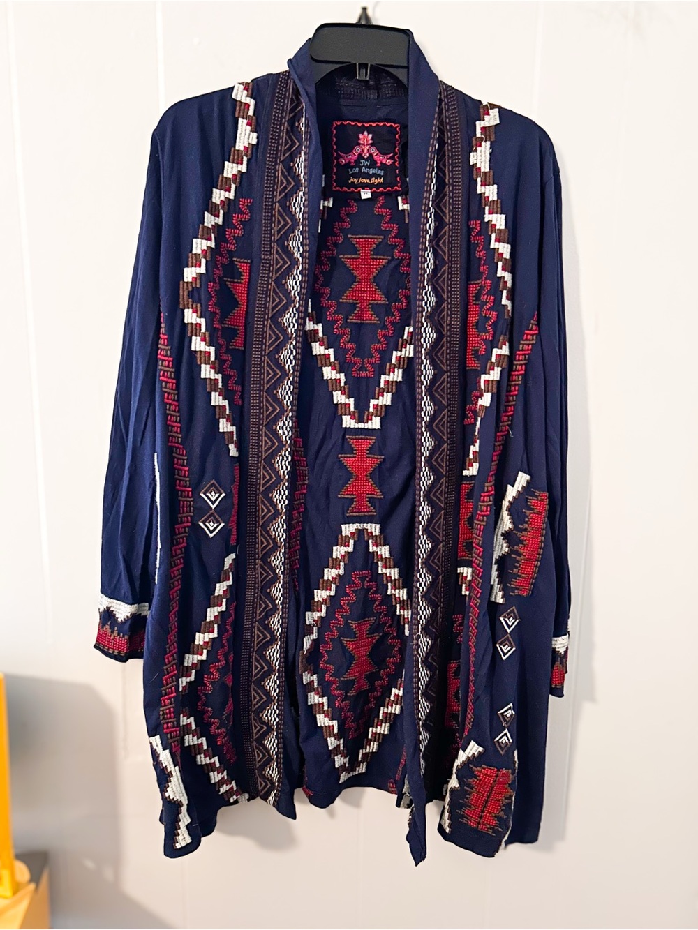 Johnny Was Navy Blue Boho Embroidered Long Cardigan M